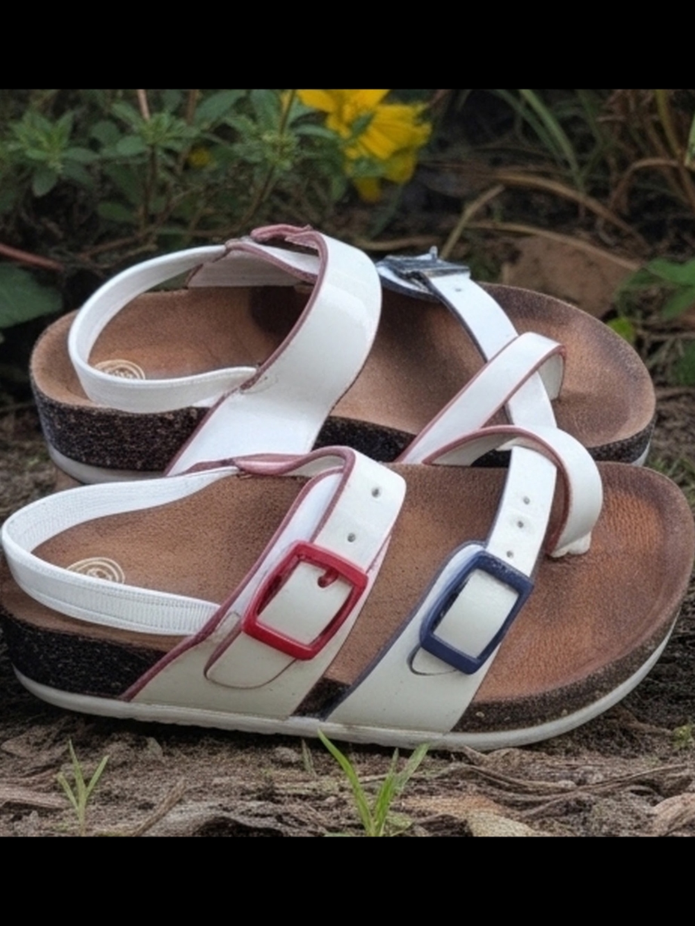 Wonder Nation White Kids Sandals with Pink and Purple Buckles Sz. 9